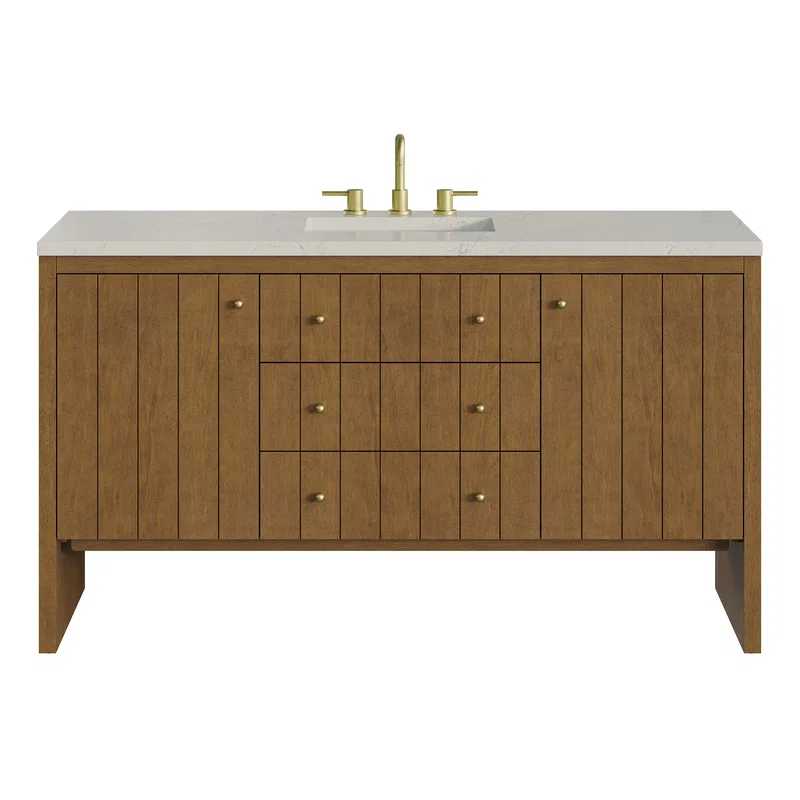 Hudson 60" Single Vanity, Honey Oak w/ 3 CM Siberian Silestone Top