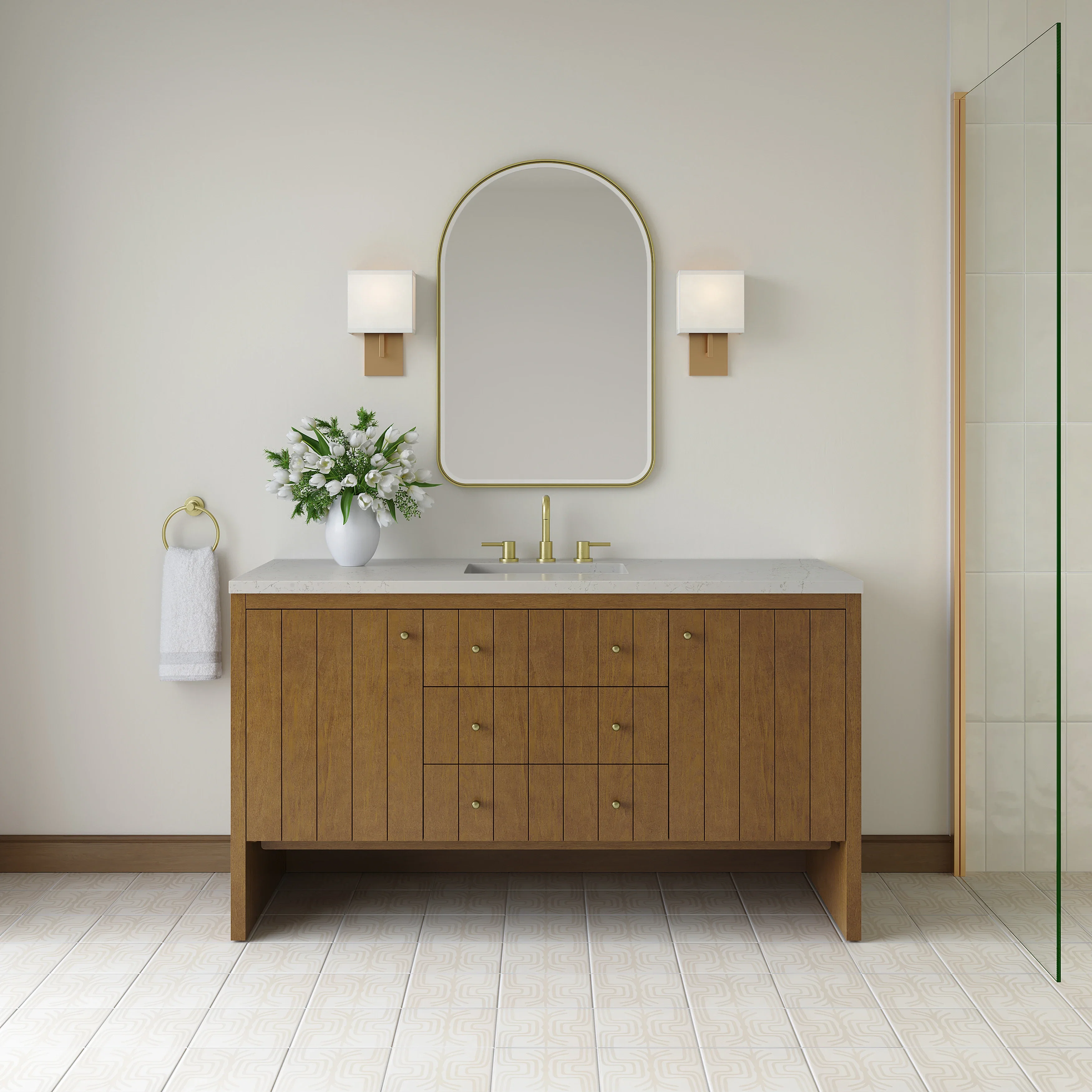 Hudson 60" Single Vanity, Honey Oak w/ 3 CM Siberian Silestone Top