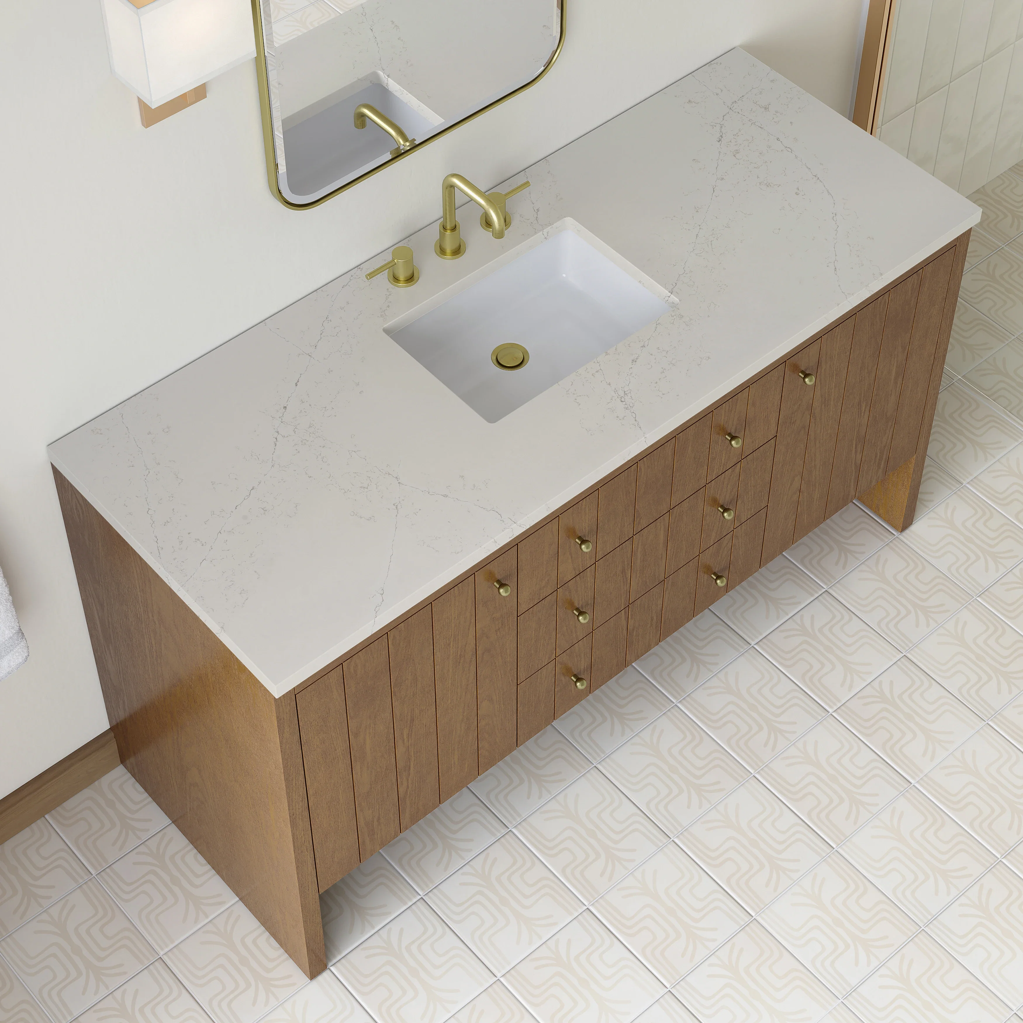 Hudson 60" Single Vanity, Honey Oak w/ 3 CM Siberian Silestone Top