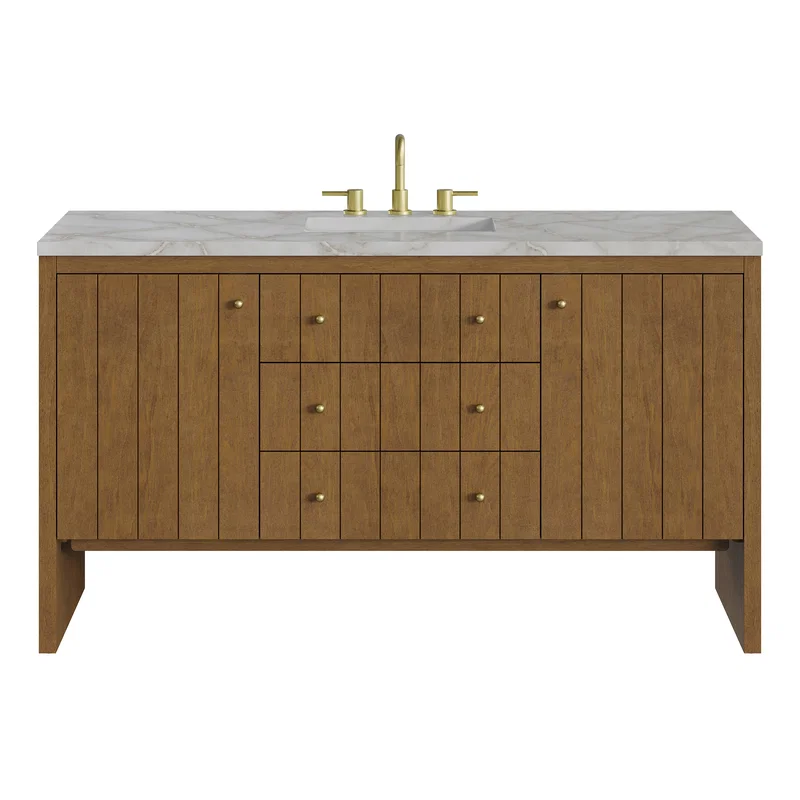 Hudson 60" Single Vanity, Honey Oak w/ 3 CM Victorian Silver Silestone Top