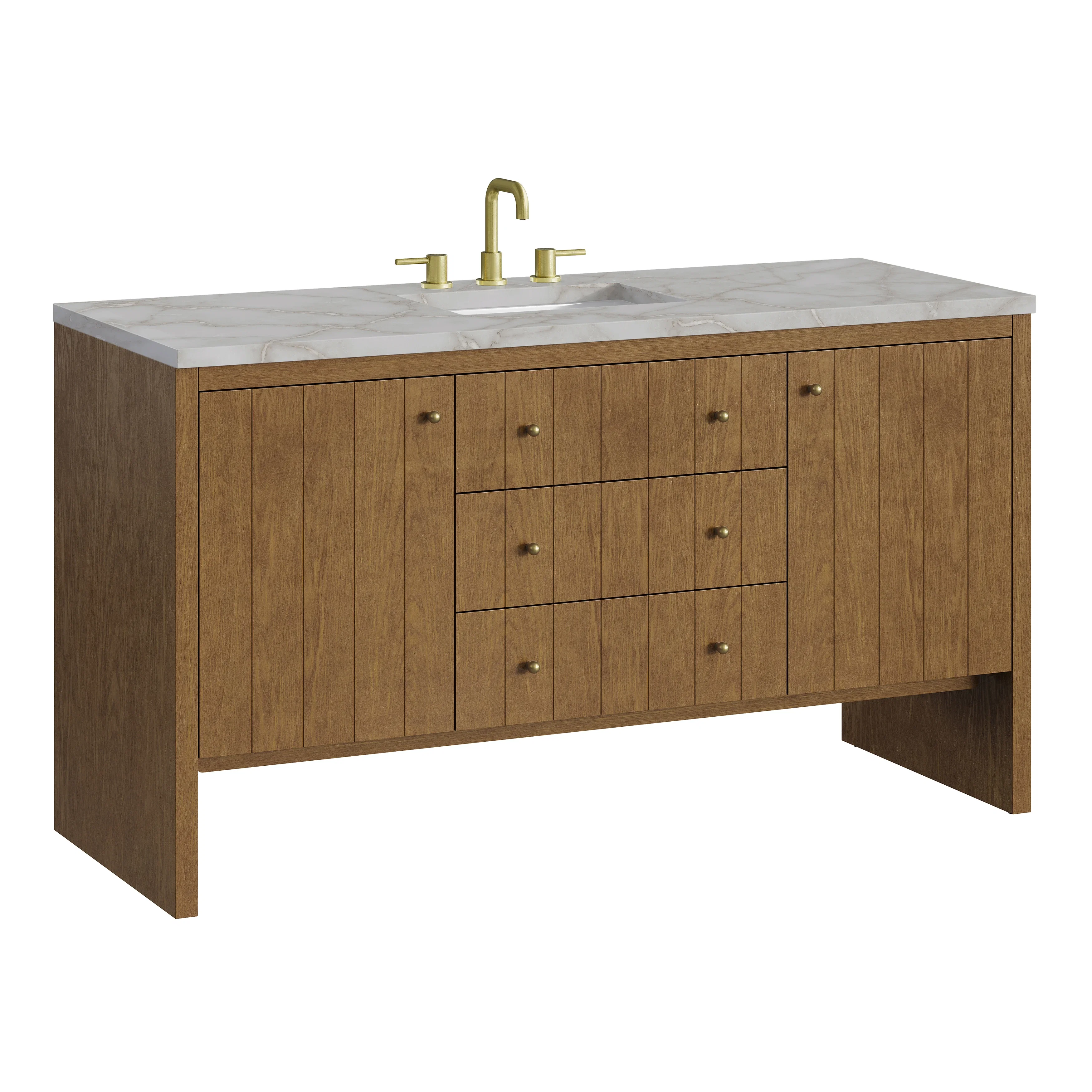 Hudson 60" Single Vanity, Honey Oak w/ 3 CM Victorian Silver Silestone Top