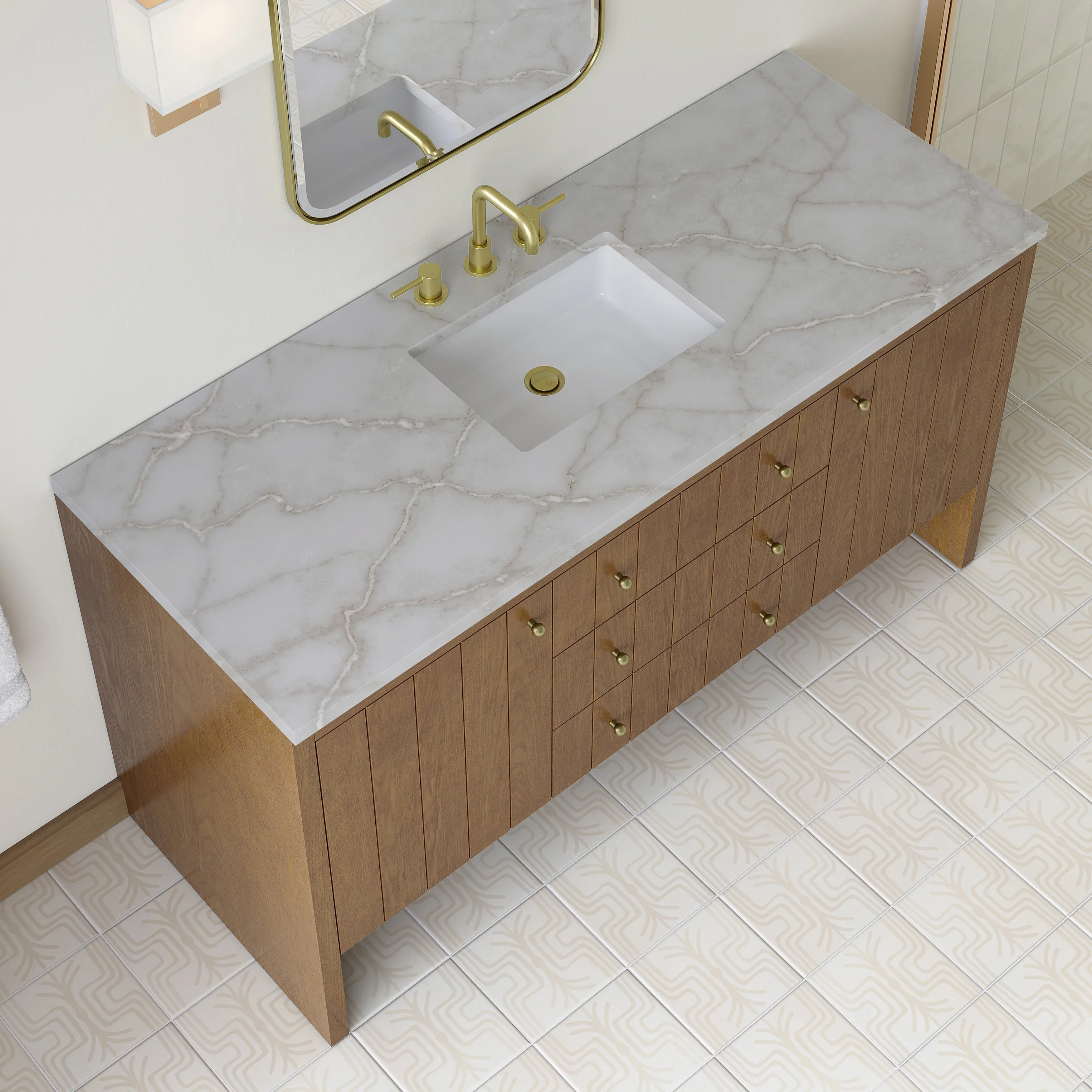 Hudson 60" Single Vanity, Honey Oak w/ 3 CM Victorian Silver Silestone Top