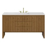 Hudson 60" Single Vanity, Honey Oak w/ 3 CM White Zeus Silestone Top