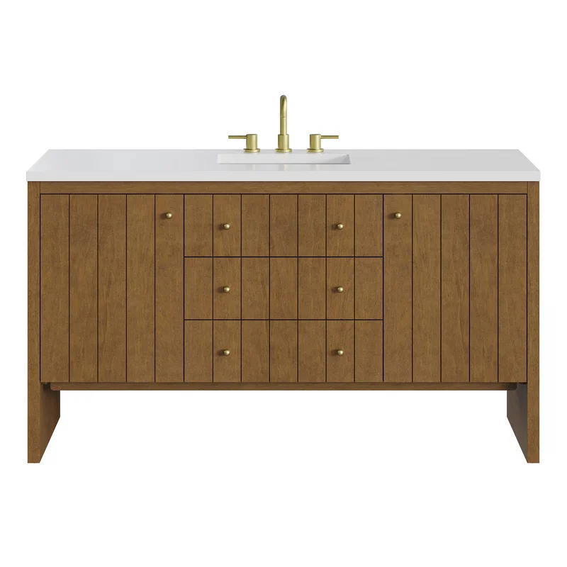 Hudson 60" Single Vanity, Honey Oak w/ 3 CM White Zeus Silestone Top
