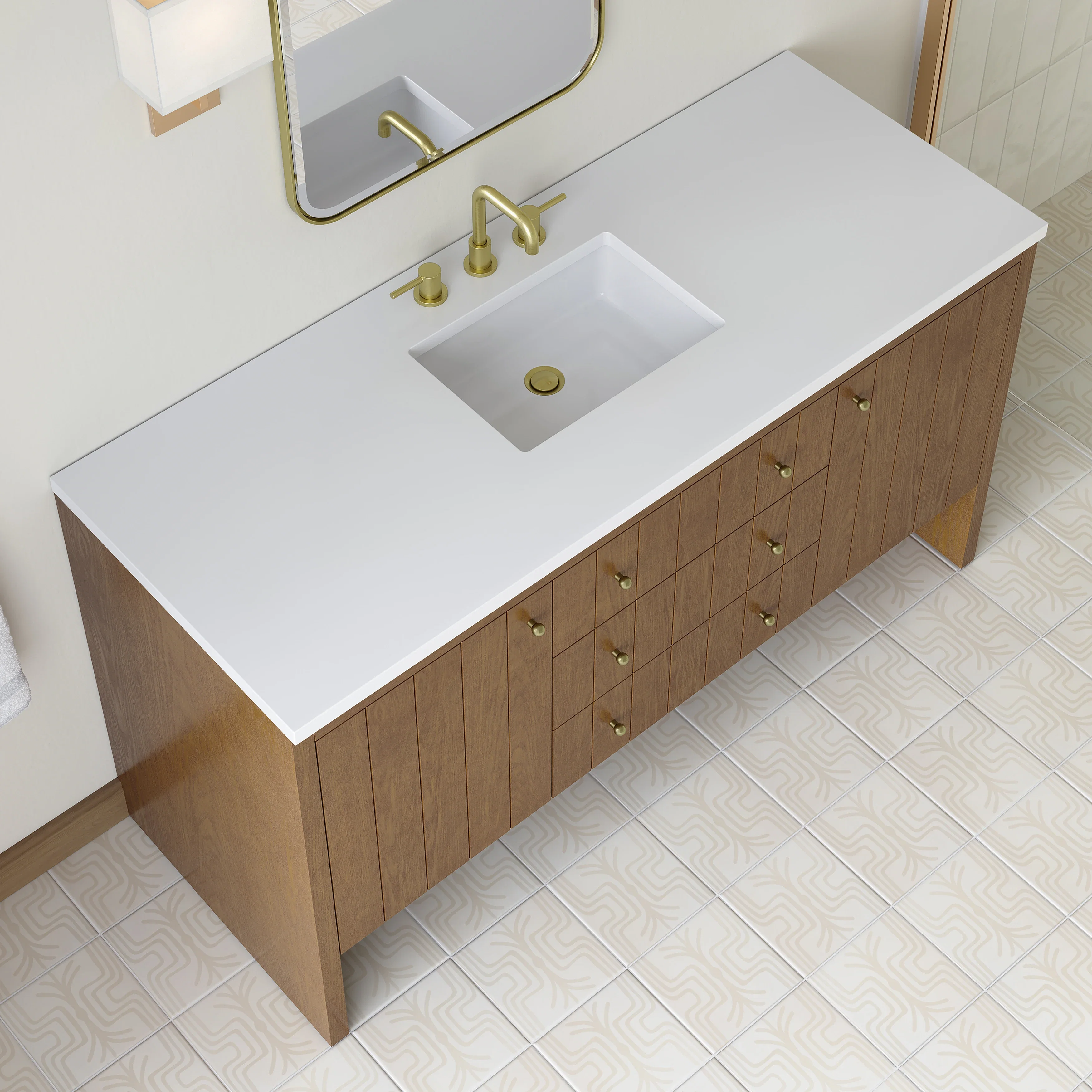 Hudson 60" Single Vanity, Honey Oak w/ 3 CM White Zeus Silestone Top