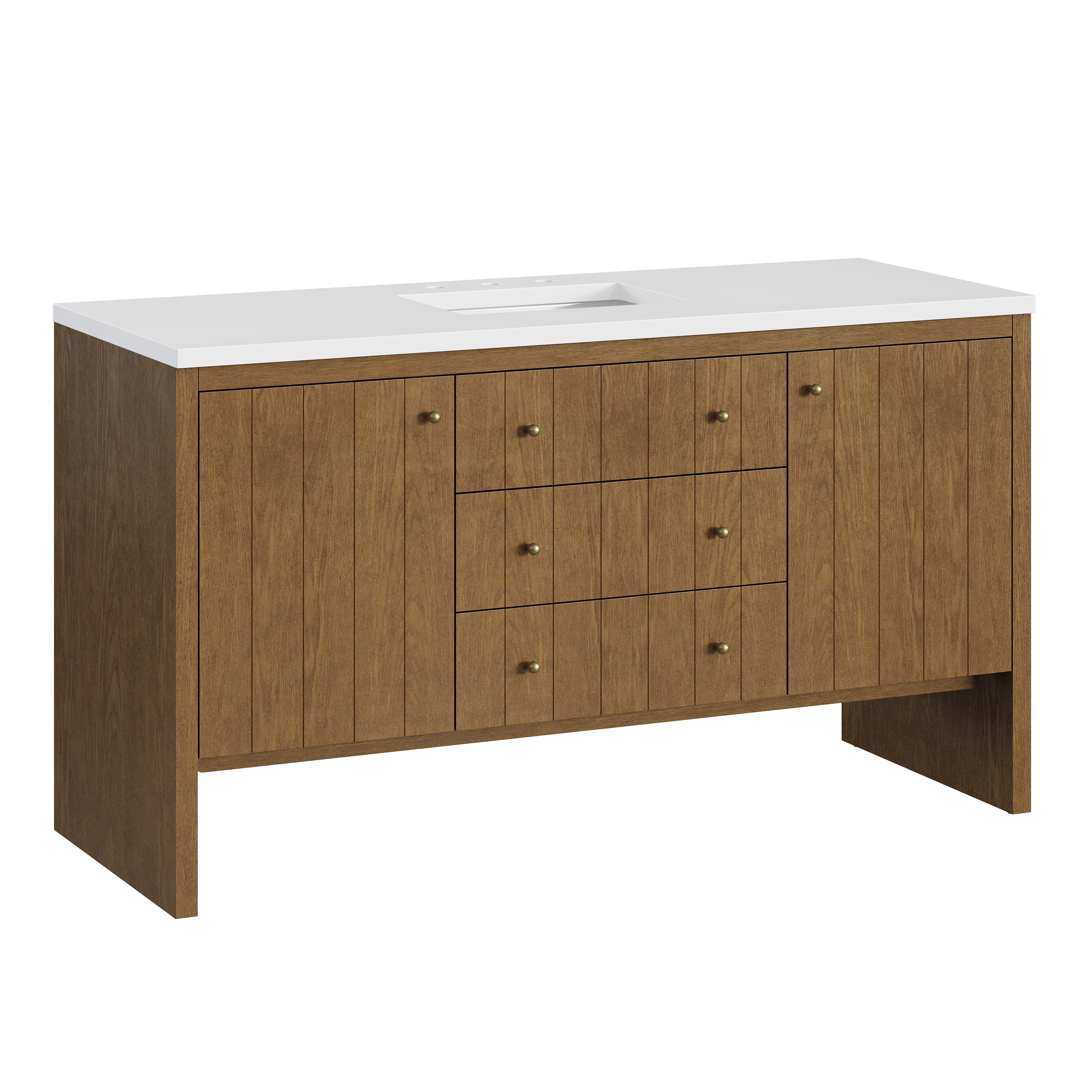 Hudson 60" Single Vanity, Honey Oak w/ 3 CM White Zeus Silestone Top