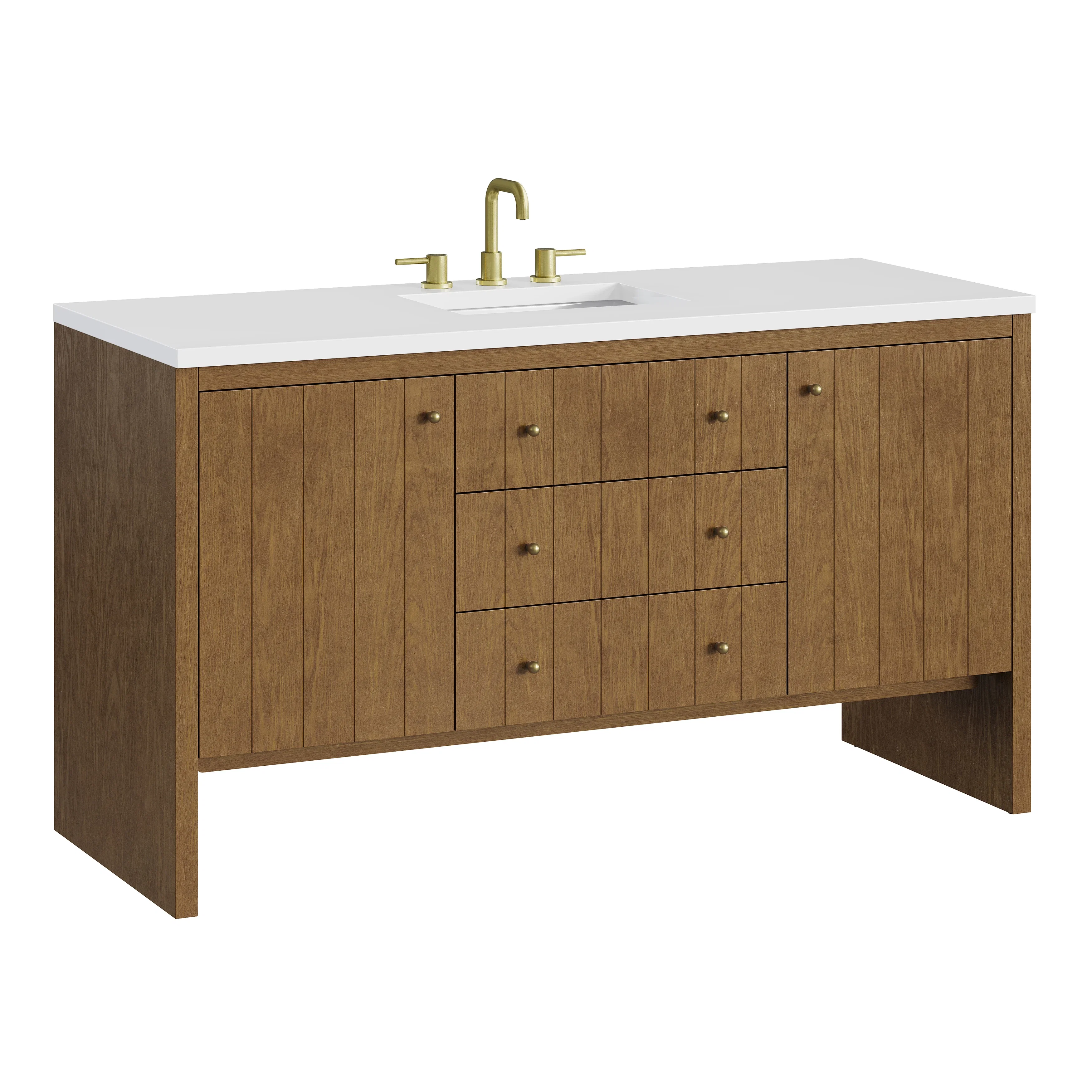 Hudson 60" Single Vanity, Honey Oak w/ 3 CM White Zeus Silestone Top