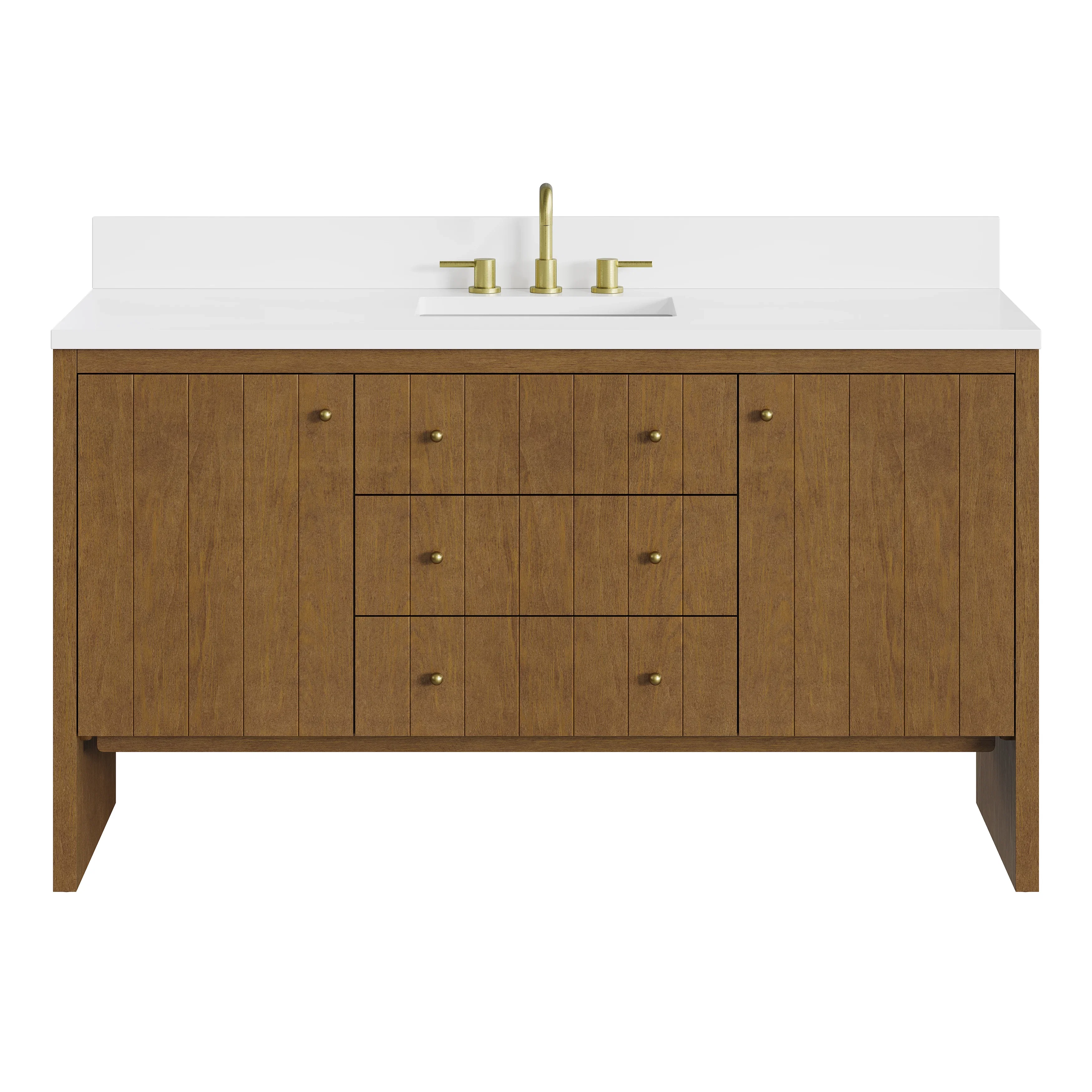 Hudson 60" Single Vanity, Honey Oak w/ 3 CM White Zeus Silestone Top