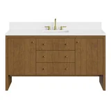 Hudson 60" Single Vanity, Honey Oak w/ 3 CM White Zeus Silestone Top