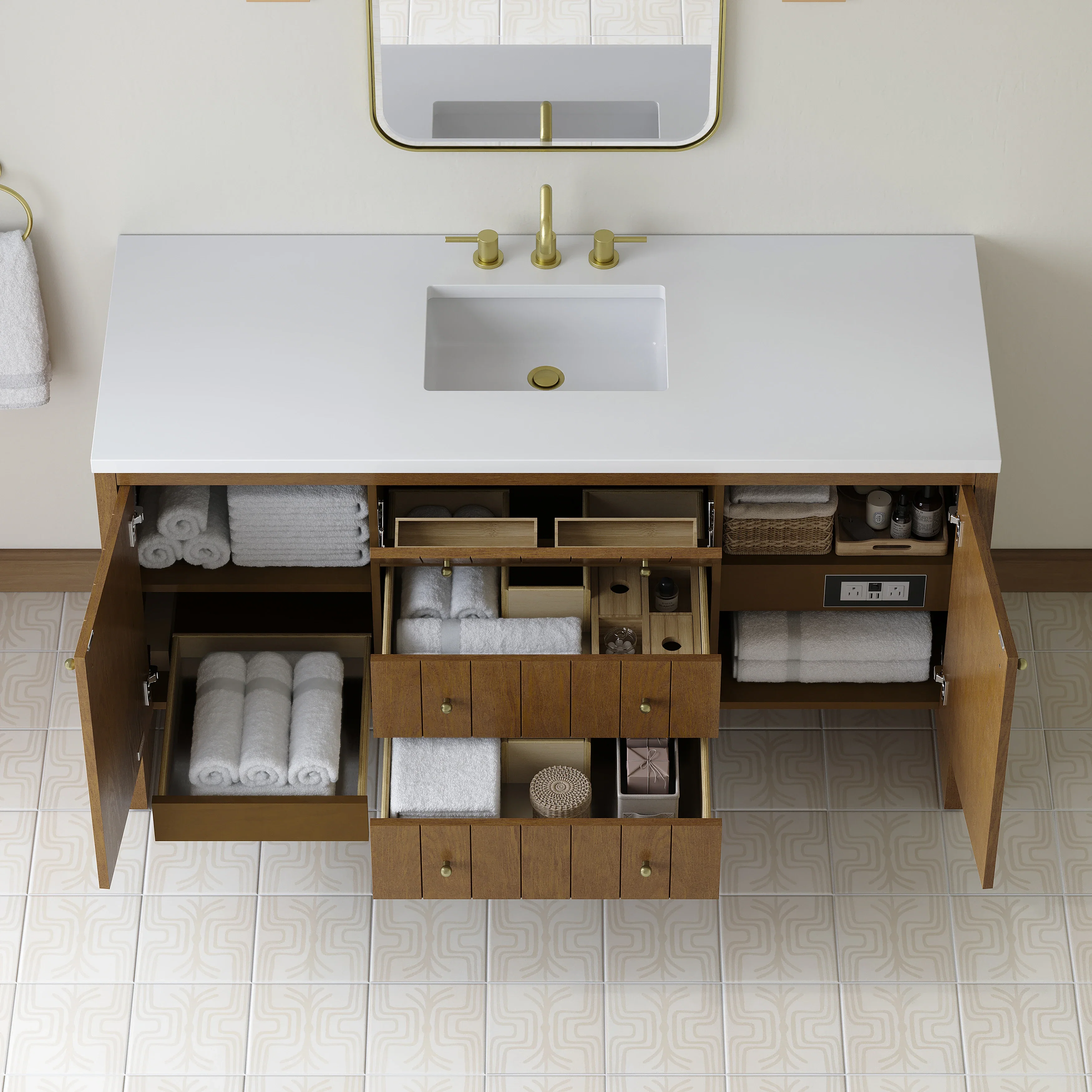 Hudson 60" Single Vanity, Honey Oak w/ 3 CM White Zeus Silestone Top