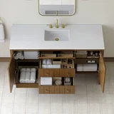 Hudson 60" Single Vanity, Honey Oak w/ 3 CM White Zeus Silestone Top