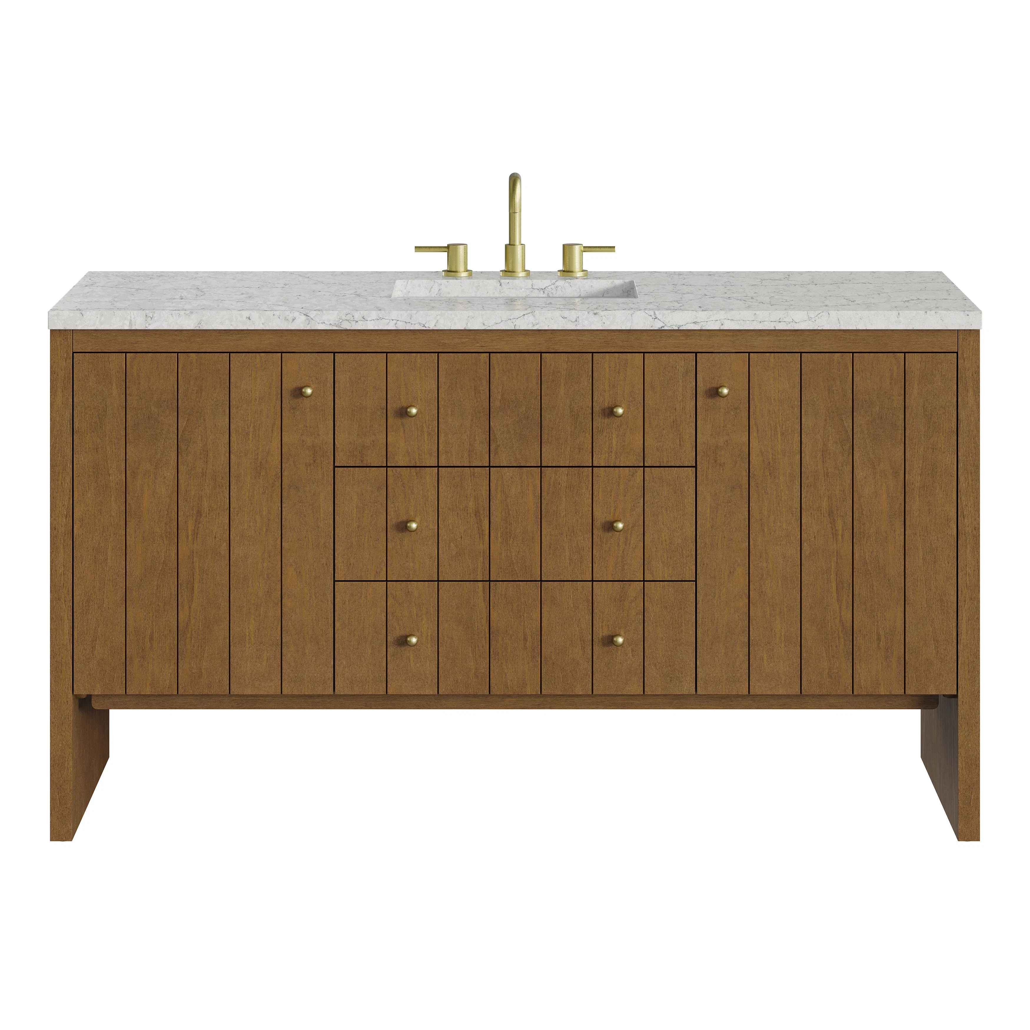 Hudson 60" Single Vanity, Honey Oak w/ 3 CM Eternal Jasmine Pearl Silestone Top w/FreePower Wireless Charger