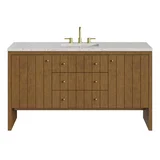 Hudson 60" Single Vanity, Honey Oak w/ 3 CM Eternal Jasmine Pearl Silestone Top w/FreePower Wireless Charger