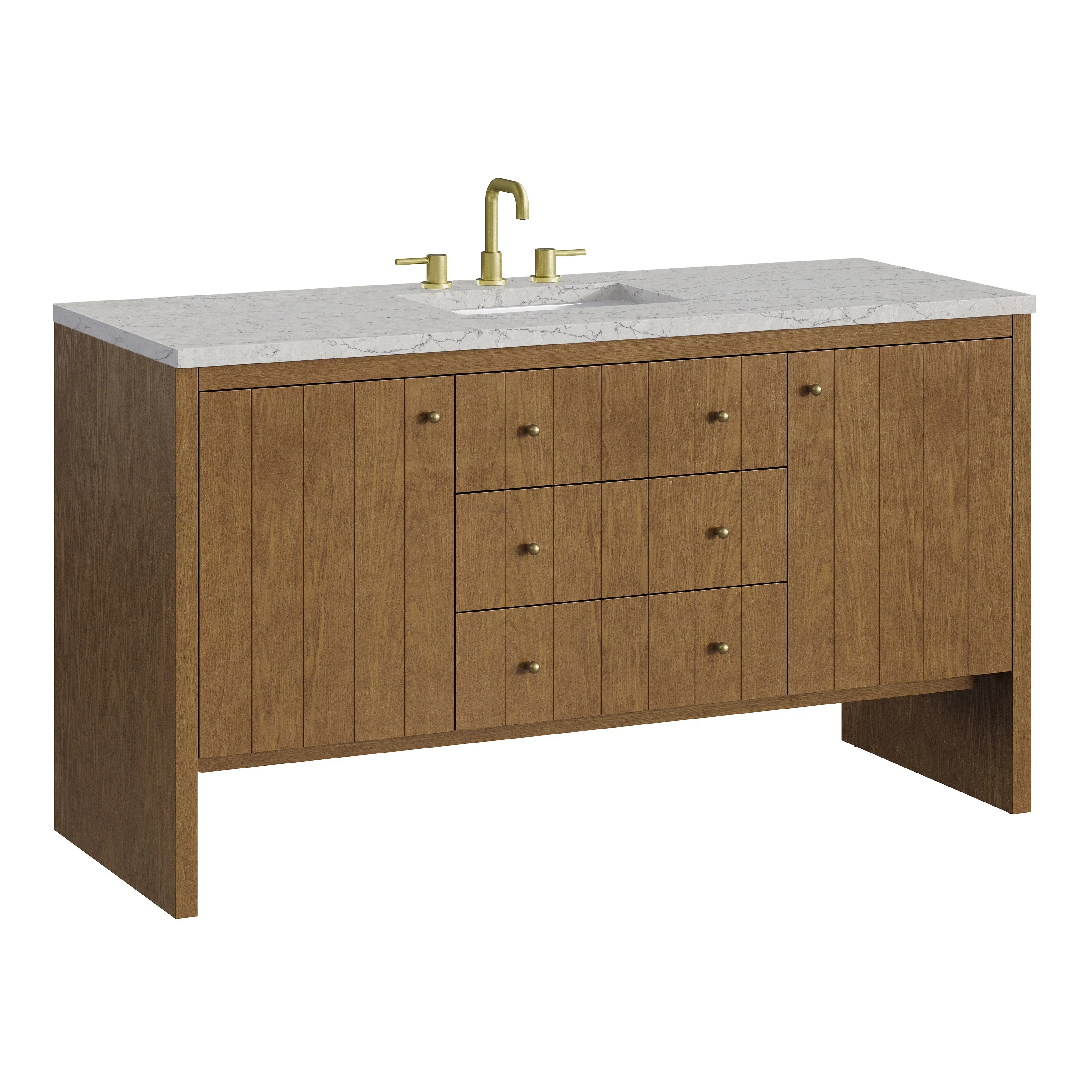 Hudson 60" Single Vanity, Honey Oak w/ 3 CM Eternal Jasmine Pearl Silestone Top w/FreePower Wireless Charger