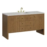 Hudson 60" Single Vanity, Honey Oak w/ 3 CM Eternal Jasmine Pearl Silestone Top w/FreePower Wireless Charger