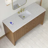Hudson 60" Single Vanity, Honey Oak w/ 3 CM Eternal Jasmine Pearl Silestone Top w/FreePower Wireless Charger