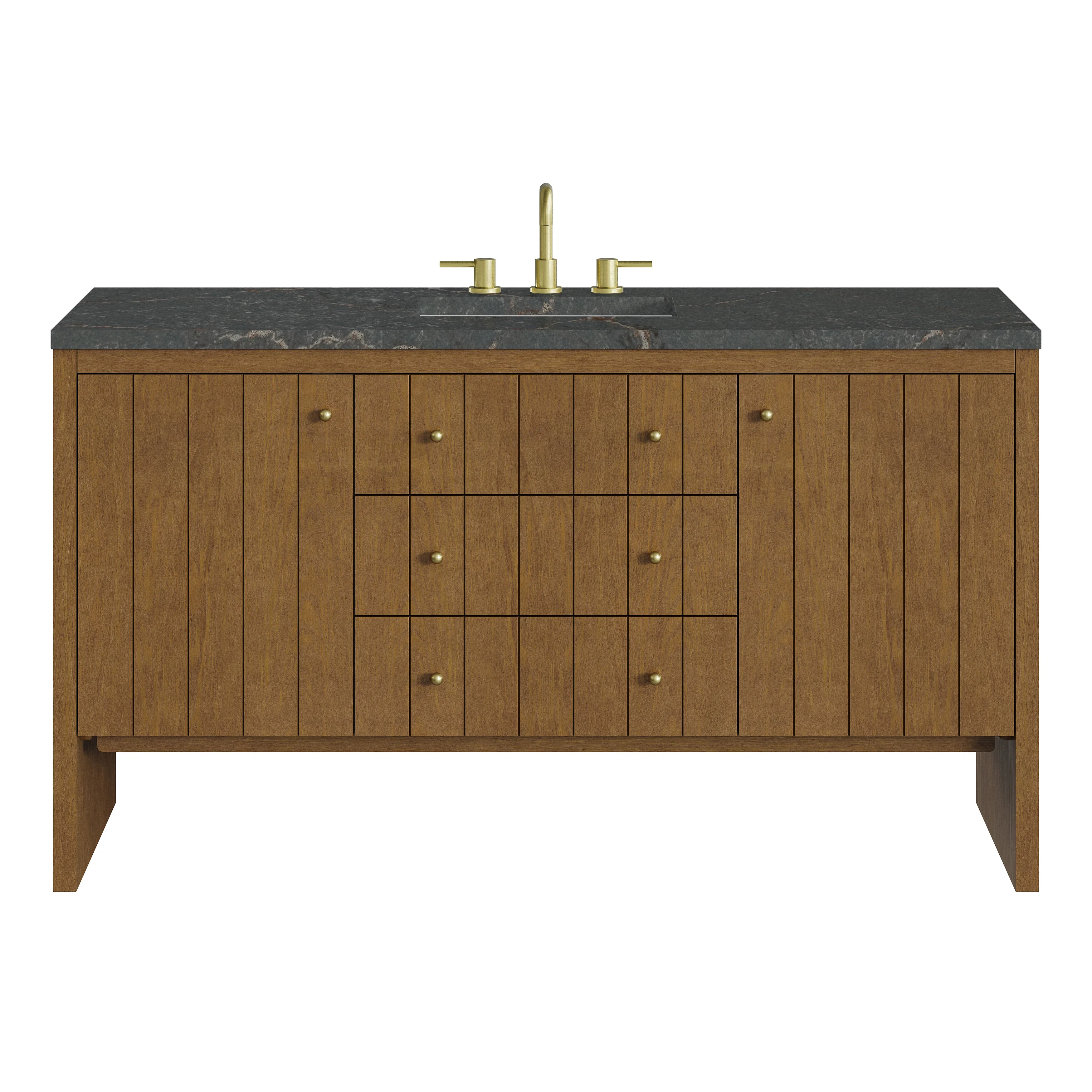 Hudson 60" Single Vanity, Honey Oak w/ 3 CM Parisien Bleu Silestone Top w/FreePower Wireless Charger