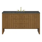 Hudson 60" Single Vanity, Honey Oak w/ 3 CM Parisien Bleu Silestone Top w/FreePower Wireless Charger
