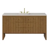 Hudson 60" Single Vanity, Honey Oak w/ 3 CM Siberian Silestone Top w/FreePower Wireless Charger