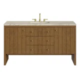 Hudson 60" Single Vanity, Honey Oak w/ 3 CM Tajnar Eclos Top w/FreePower Wireless Charger