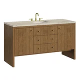 Hudson 60" Single Vanity, Honey Oak w/ 3 CM Tajnar Eclos Top w/FreePower Wireless Charger