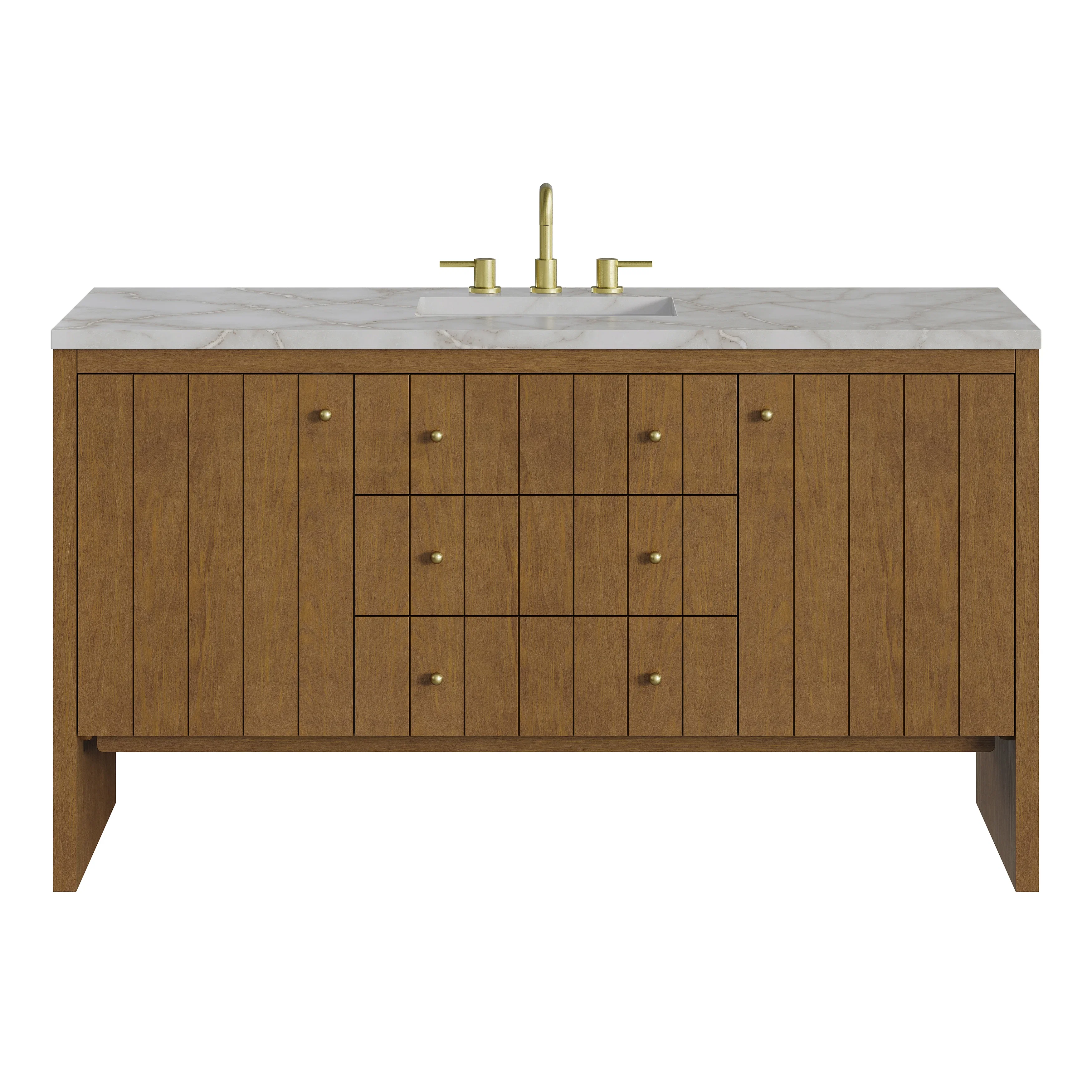 Hudson 60" Single Vanity, Honey Oak w/ 3 CM Victorian Silver Silestone Top w/FreePower Wireless Charger