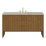Hudson 60" Single Vanity, Honey Oak w/ 3 CM Victorian Silver Silestone Top w/FreePower Wireless Charger