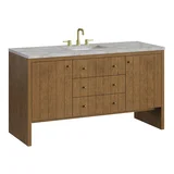 Hudson 60" Single Vanity, Honey Oak w/ 3 CM Victorian Silver Silestone Top w/FreePower Wireless Charger
