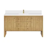 Hudson 60" Single Vanity, Light Natural Oak w/ Single Hole 3 CM White Zeus Top & Backsplash