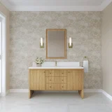 Hudson 60" Single Vanity, Light Natural Oak w/ Single Hole 3 CM White Zeus Top & Backsplash