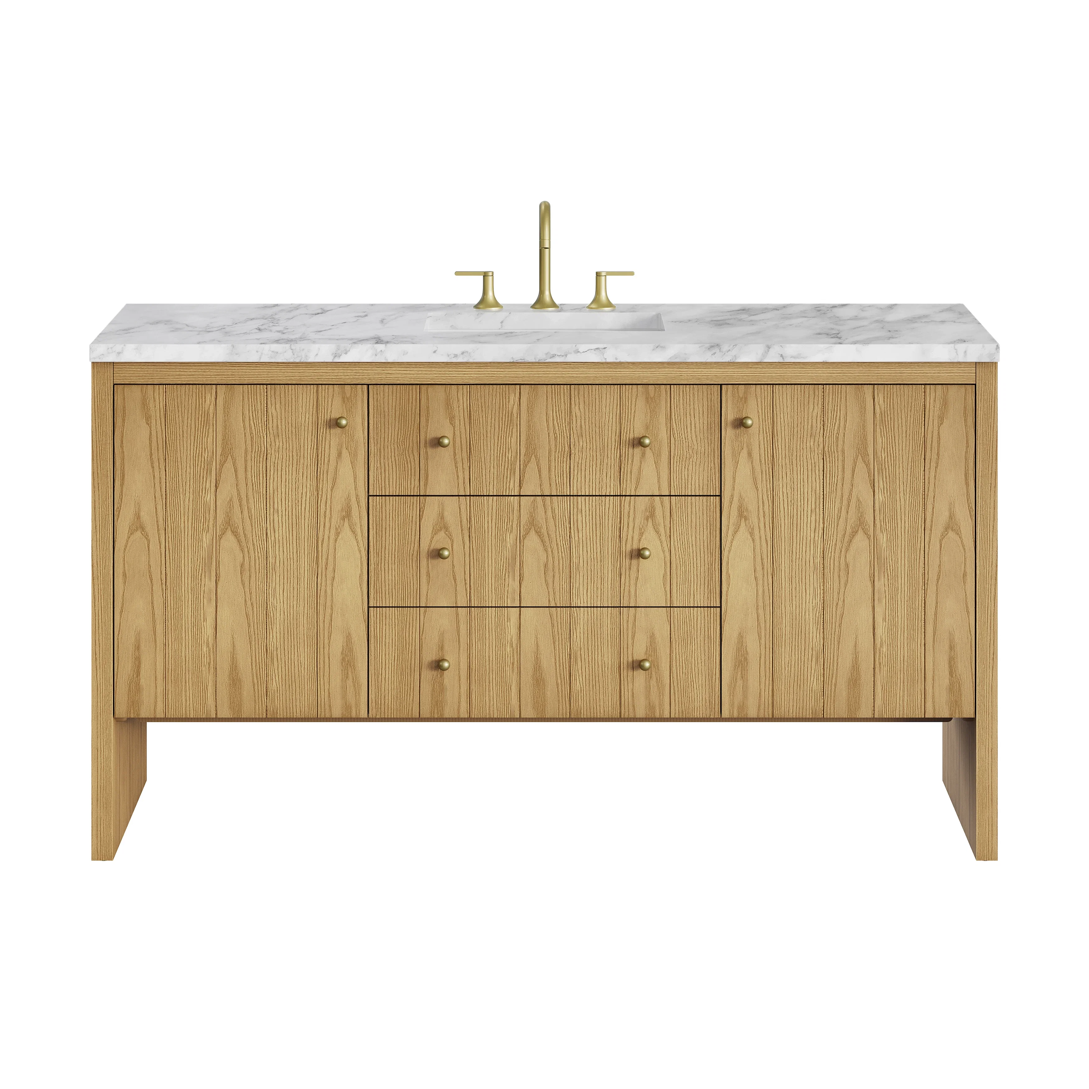 Hudson 60" Single Vanity, Light Natural Oak w/ 3 CM Carrara Marble Top