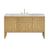 Hudson 60" Single Vanity, Light Natural Oak w/ 3 CM Carrara Marble Top