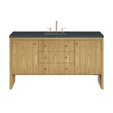 Hudson 60" Single Vanity, Light Natural Oak w/ 3 CM Charcoal Soapstone Top