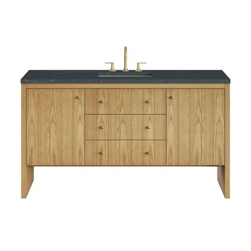 Hudson 60" Single Vanity, Light Natural Oak w/ 3 CM Charcoal Soapstone Top