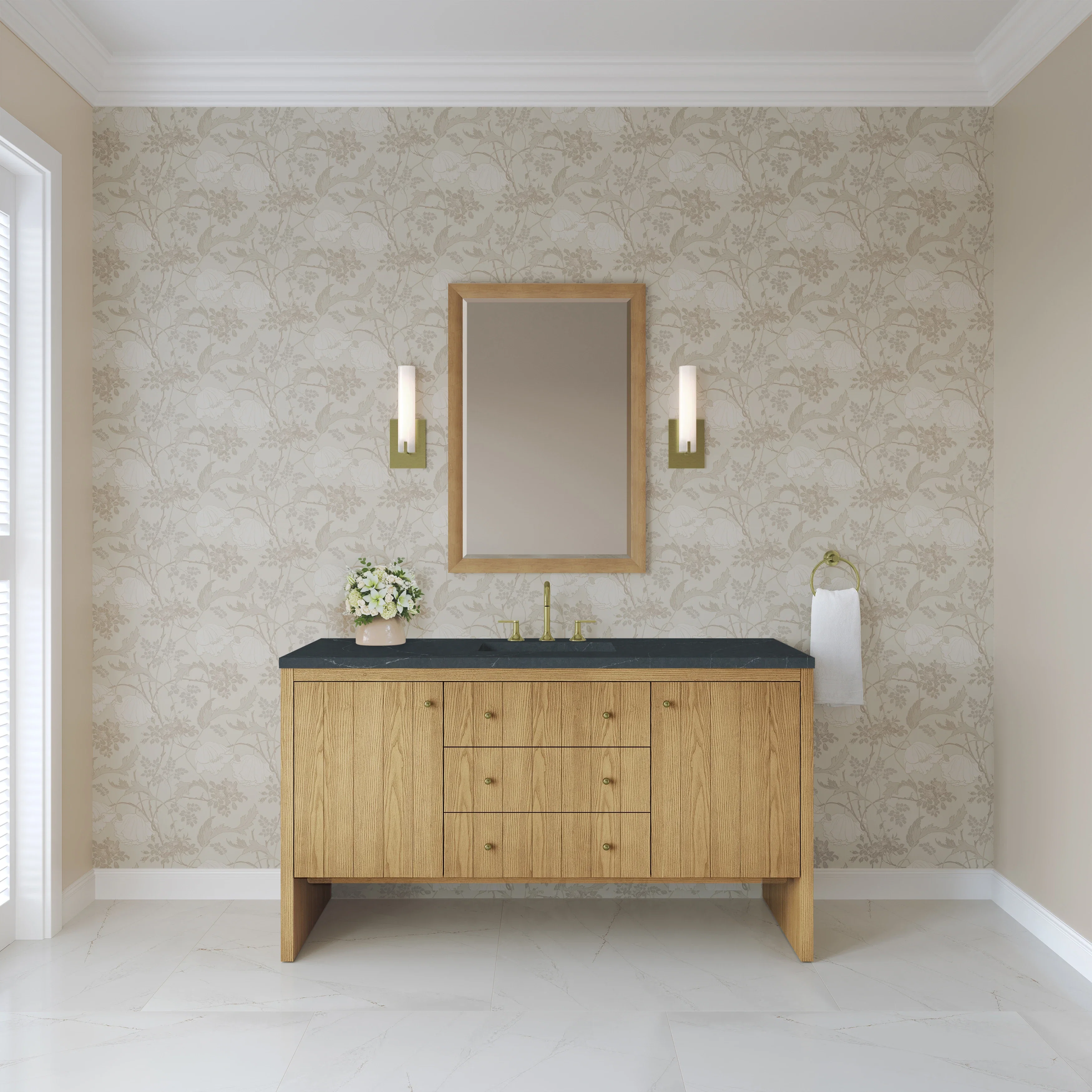 Hudson 60" Single Vanity, Light Natural Oak w/ 3 CM Charcoal Soapstone Top