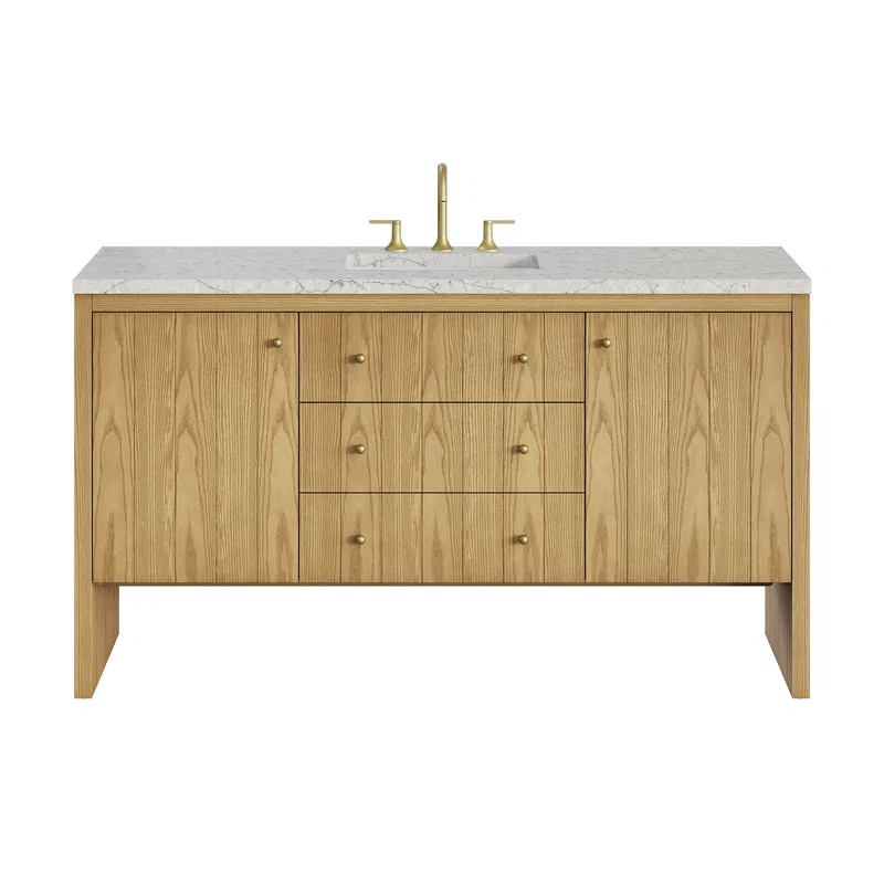 Hudson 60" Single Vanity, Light Natural Oak w/ 3 CM Eternal Jasmine Pearl Top