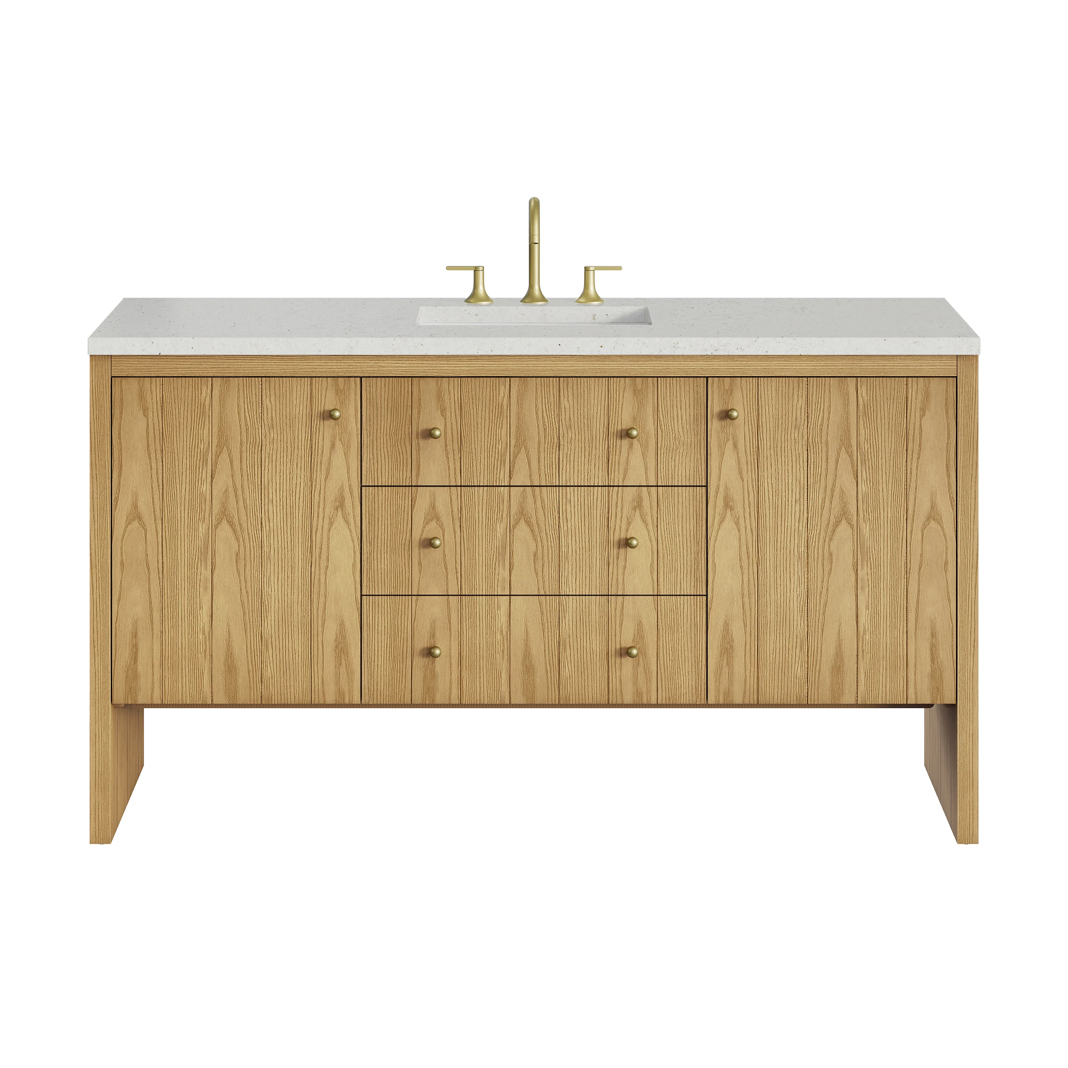 Hudson 60" Single Vanity, Light Natural Oak w/ 3 CM Lime Delight Top