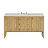 Hudson 60" Single Vanity, Light Natural Oak w/ 3 CM Lime Delight Top