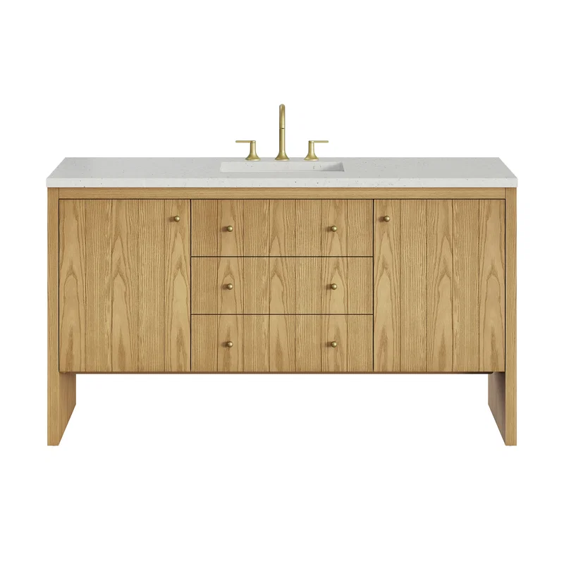 Hudson 60" Single Vanity, Light Natural Oak w/ 3 CM Lime Delight Top