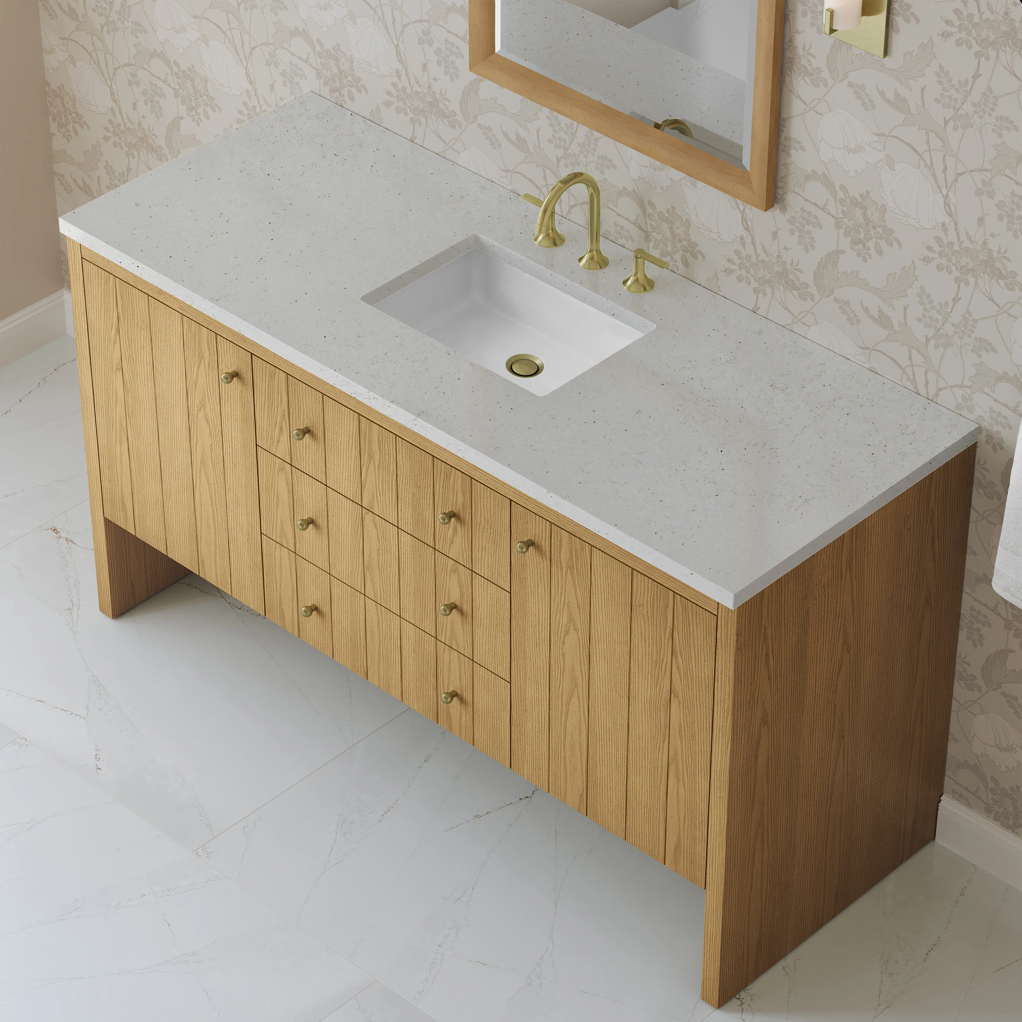 Hudson 60" Single Vanity, Light Natural Oak w/ 3 CM Lime Delight Top