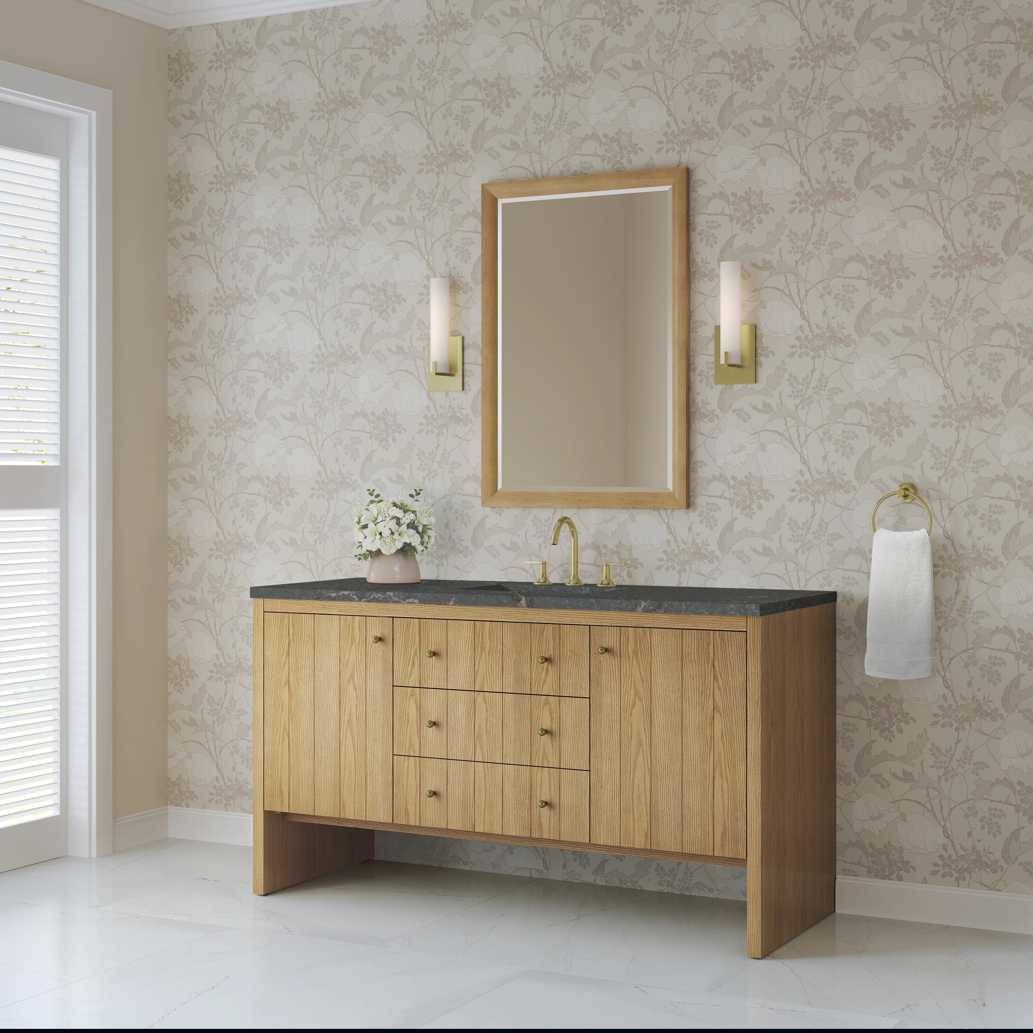 Hudson 60" Single Vanity, Light Natural Oak w/ 3 CM Parisien Bleu Top