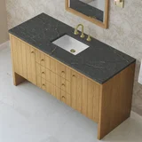 Hudson 60" Single Vanity, Light Natural Oak w/ 3 CM Parisien Bleu Top