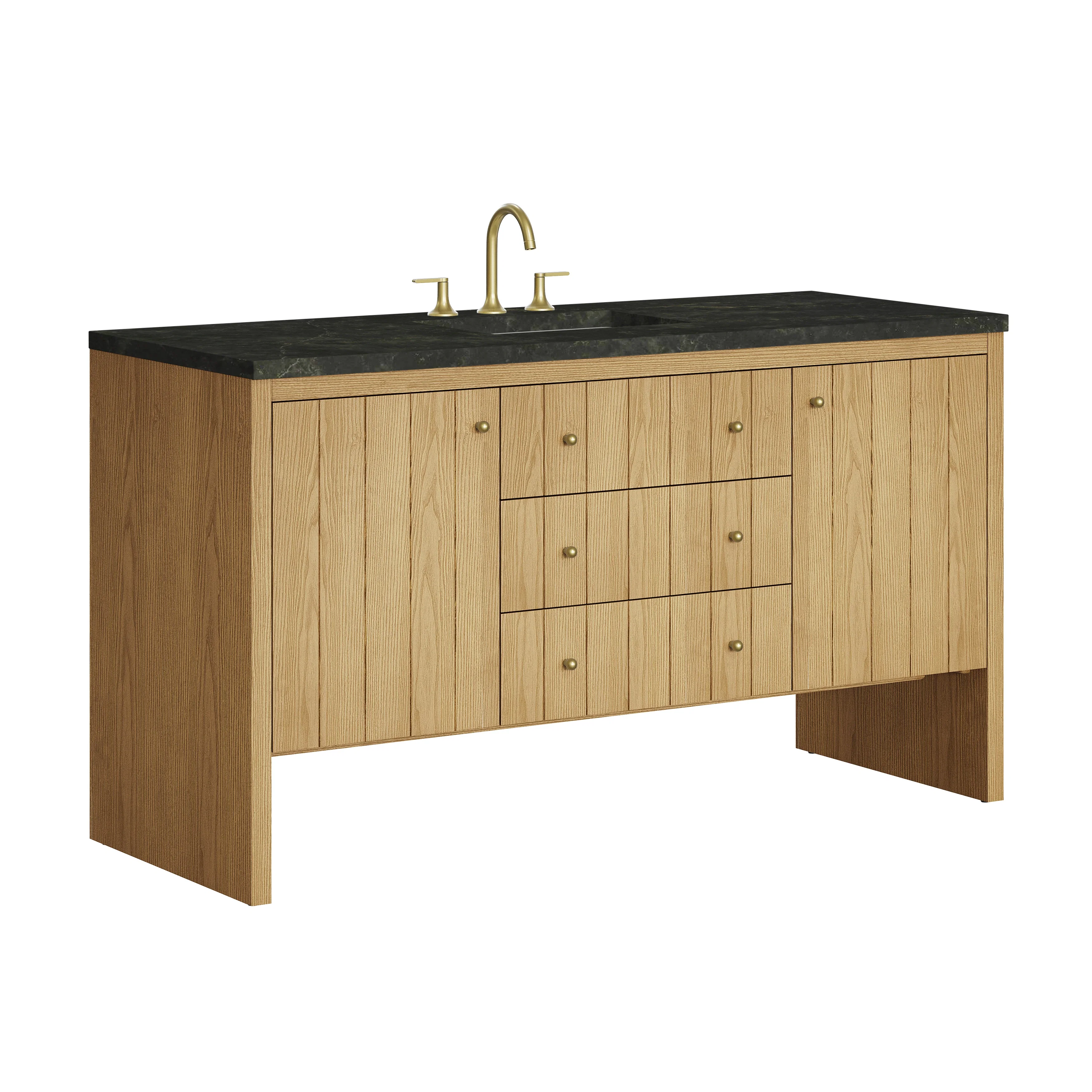 Hudson 60" Single Vanity, Light Natural Oak, w/ 3 CM Phantome Eclos Top
