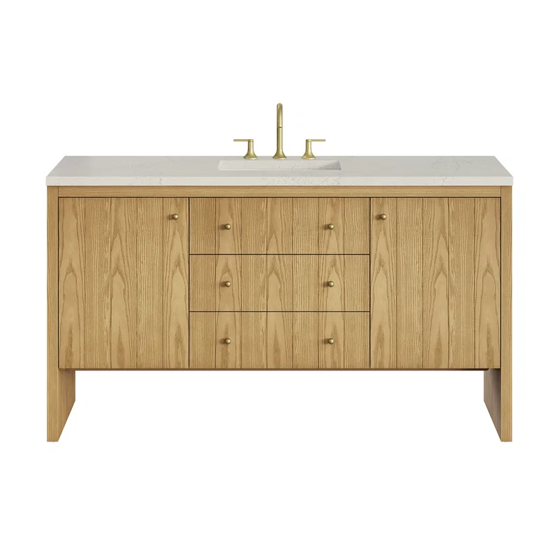 Hudson 60" Single Vanity, Light Natural Oak, w/ 3 CM Siberian Silestone Top