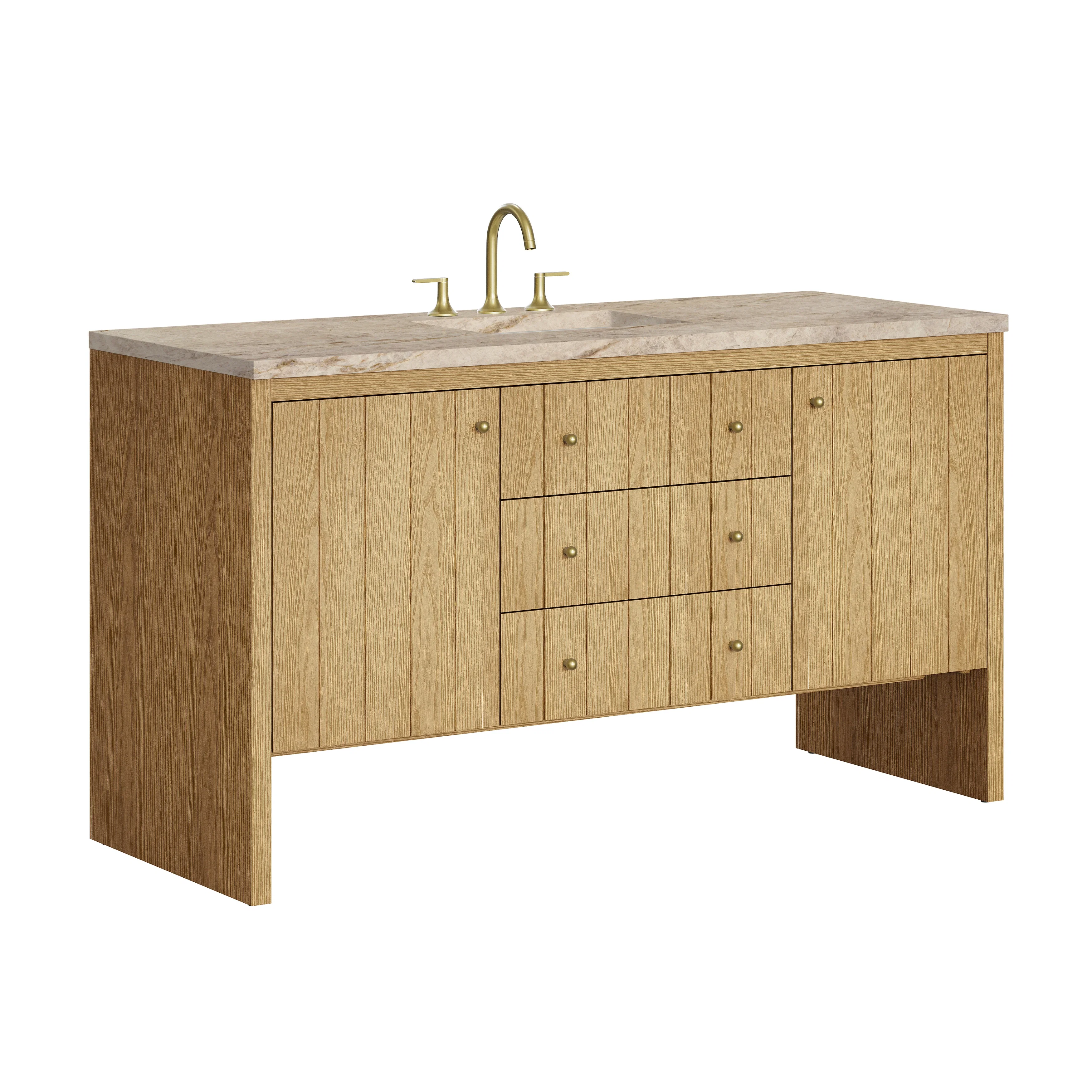 Hudson 60" Single Vanity, Light Natural Oak, w/ 3 CM Tajnar Eclos Top