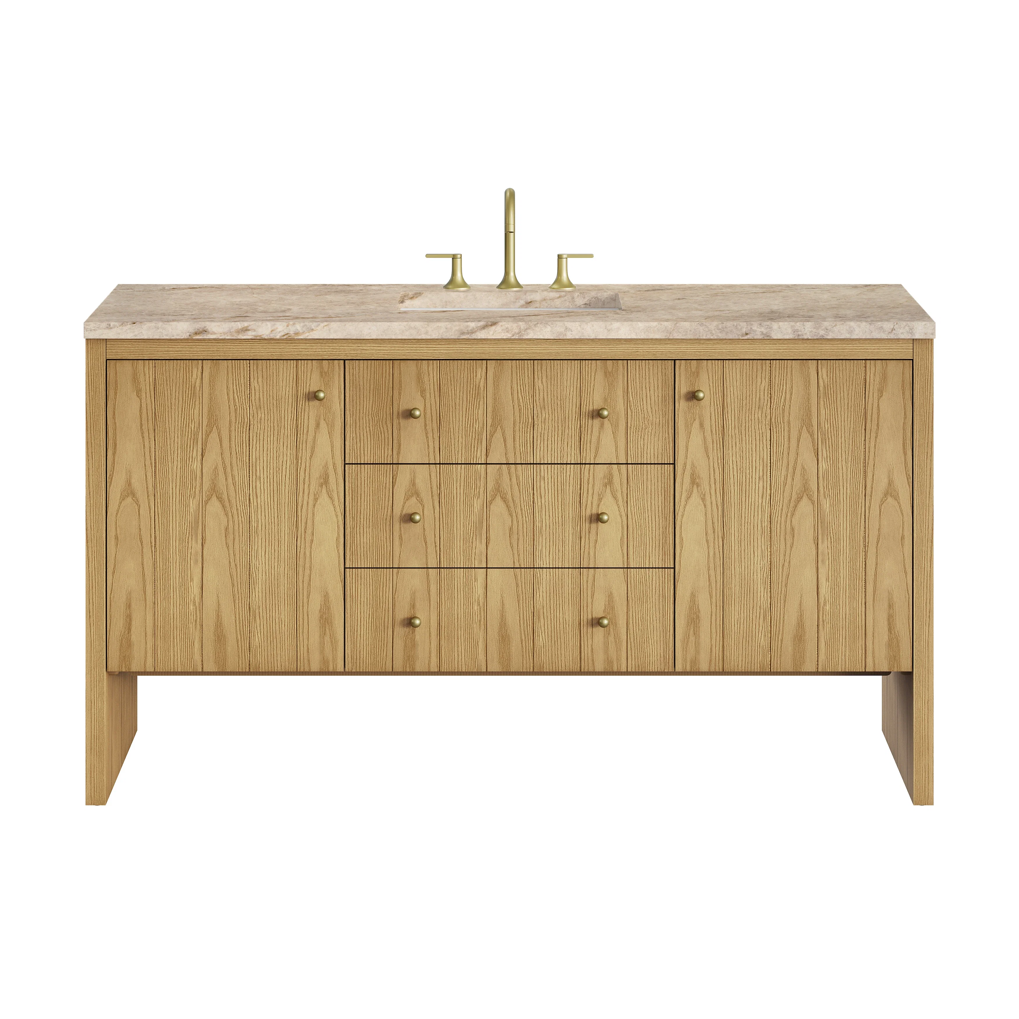 Hudson 60" Single Vanity, Light Natural Oak, w/ 3 CM Tajnar Eclos Top