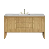 Hudson 60" Single Vanity, Light Natural Oak w/ 3 CM Victorian Silver Top
