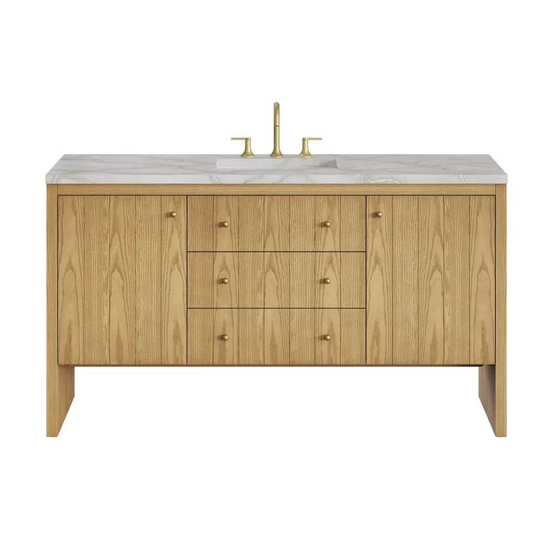 Hudson 60" Single Vanity, Light Natural Oak w/ 3 CM Victorian Silver Top