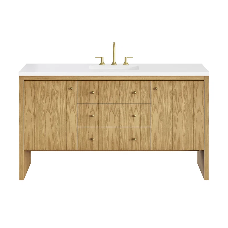 Hudson 60" Single Vanity, Light Natural Oak w/ 3 CM White Zeus Top