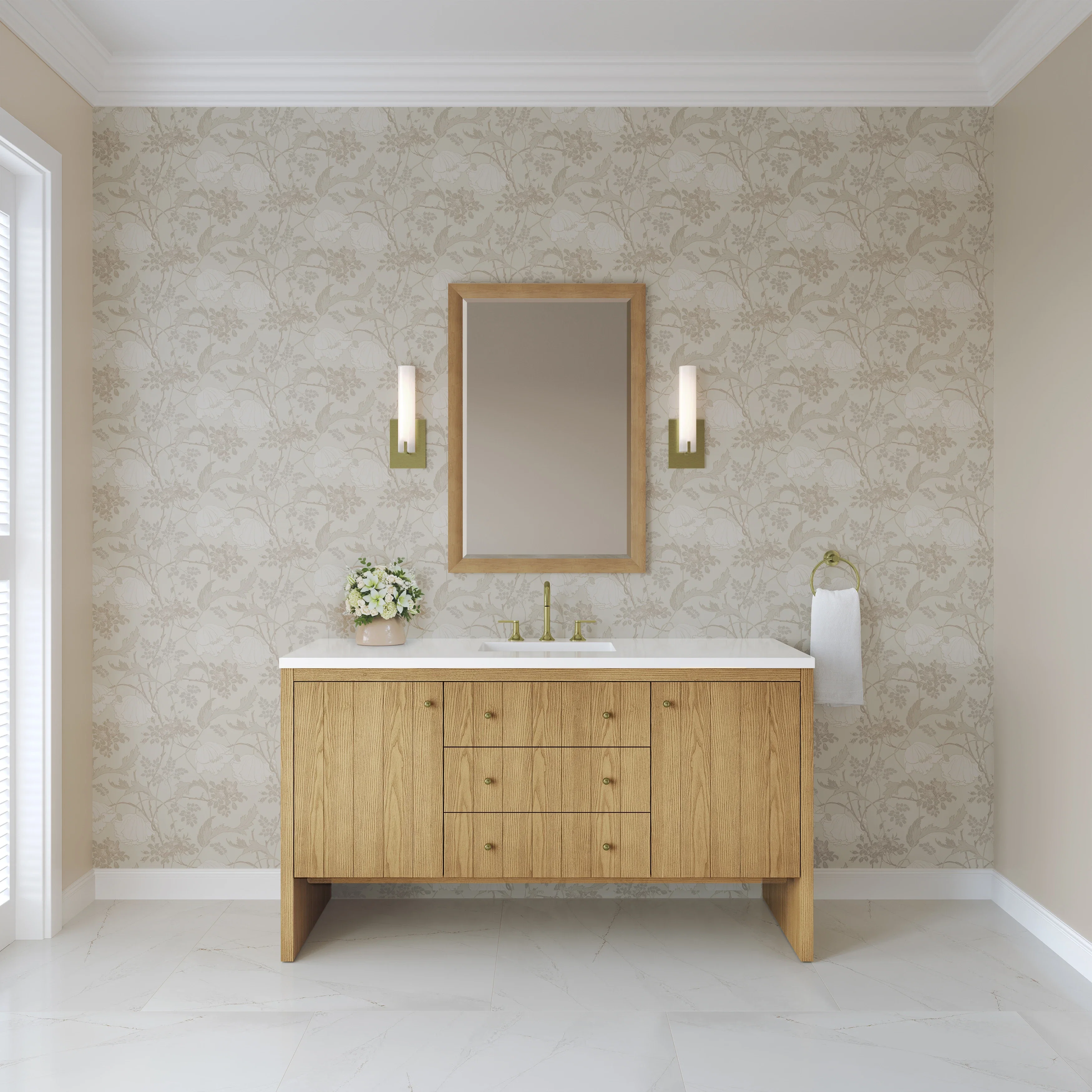 Hudson 60" Single Vanity, Light Natural Oak w/ 3 CM White Zeus Top